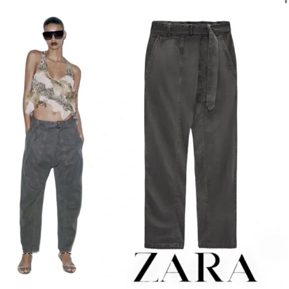 ZARA | Anthracite Gray | BELTED UTILITY PANTS